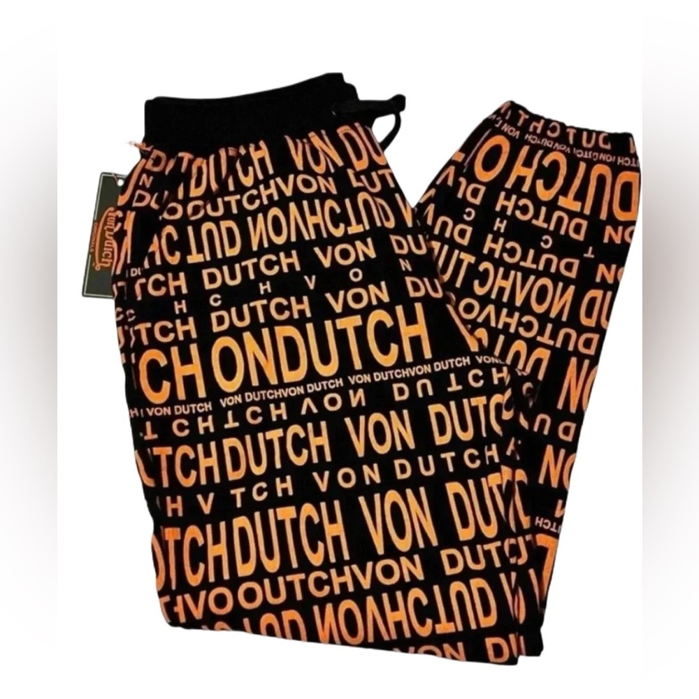 Von Dutch Black and Orange Sweatpants Lrg